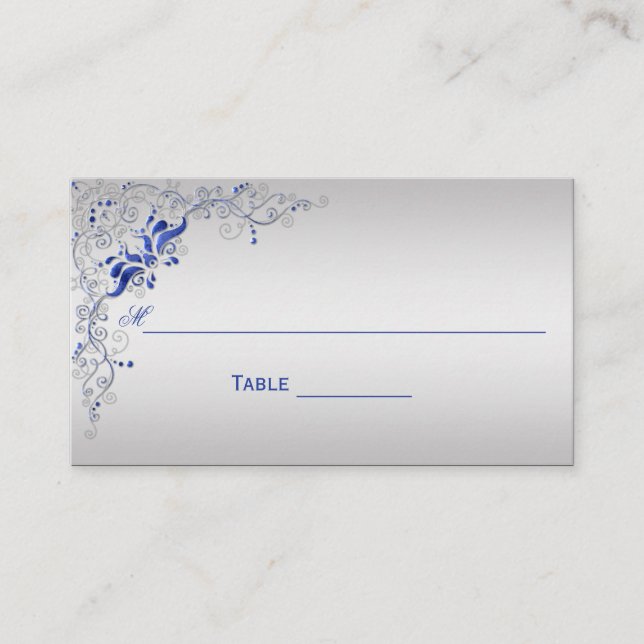 Bleu orné et florale argent Fils Placer les cartes (Devant)