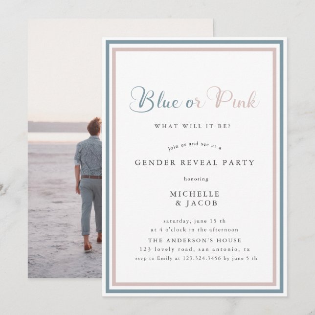 Bleu ou rose moderne Genre Reveillez Invitation (Devant / Derrière)