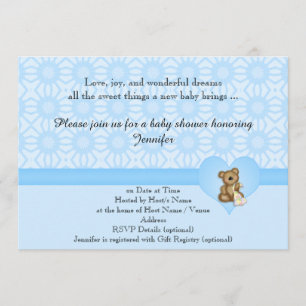 Bleu Ours Fleurs Rétro Invitation Baby shower