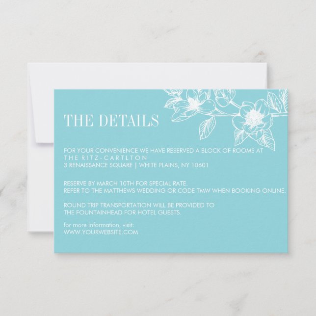 Bleu pâle | Fleurs de Magnolia | Mariage RSVP (Devant)