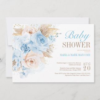 Bleu Pampas Grass Bohême Baby shower Invitation