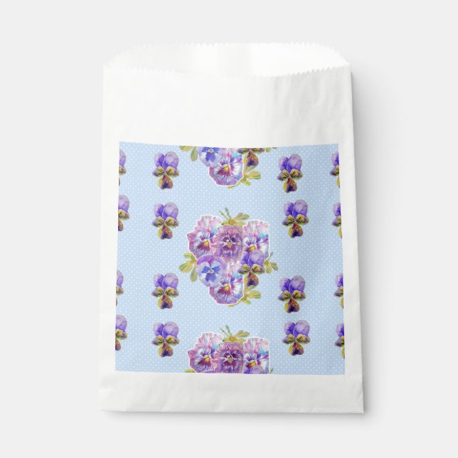 Bleu Pansy spot Fleurs floral Fête Favoriser Sacs (Devant)