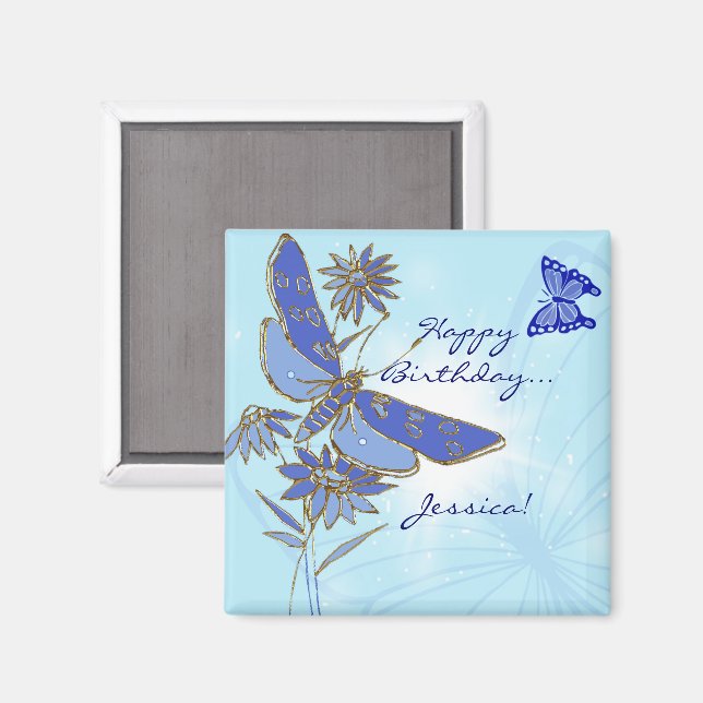 Bleu papillon Aimant d'anniversaire (Recto/Verso)