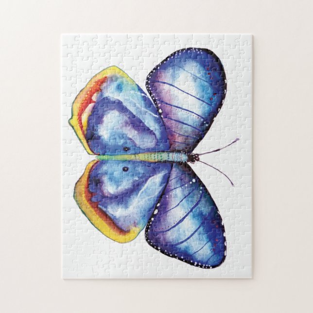 Bleu Papillon aquarelle Photo Puzzle boîte cadeau (Vertical)