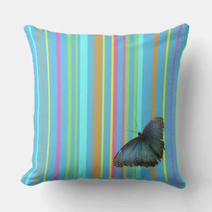Bleu Papillon Stripes Motif Poussière. Coussin déc