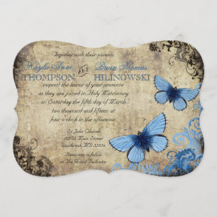Bleu Papillon Vintage Mariage Invitation
