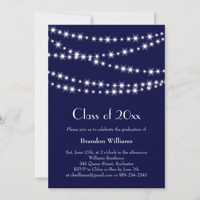 Bleu Party Lumières Graduation Invitation (Devant)