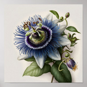 Bleu Passion Flower Art Imprimer Poster