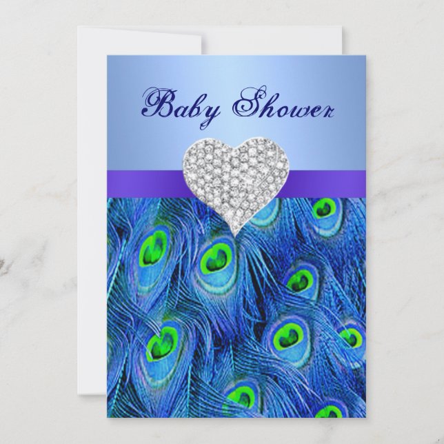 Bleu Peacock Diamond Heart Baby shower Invitation (Devant)