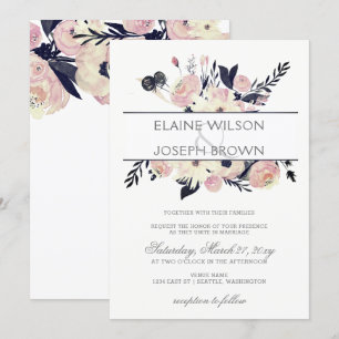 Bleu & Pêche rose Floral Printemps Invitation de m