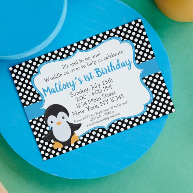 Bleu Penguin Invitation d'anniversaire (Créateur téléchargé)