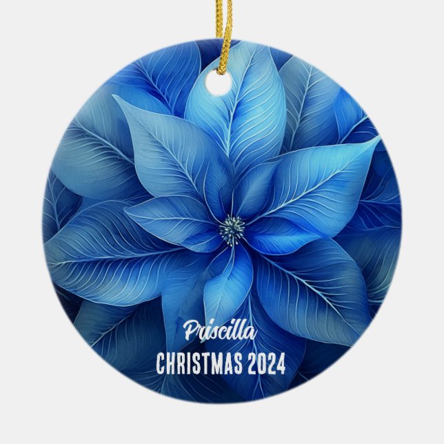 Bleu Poinsettia Ornement personnalisé (Devant)