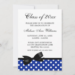 Bleu Polka Dot Black Bow Faire-part de graduation