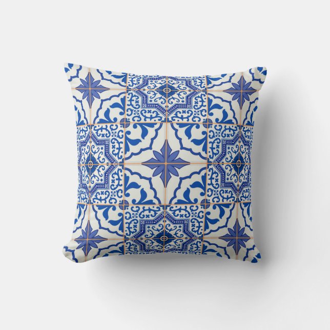 Bleu portugais de coussin de patio de tuile (Recto)