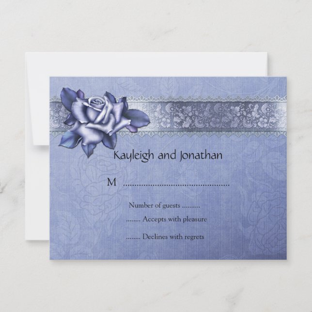 Bleu pourpre Roses et dentelle RSVP (Devant)