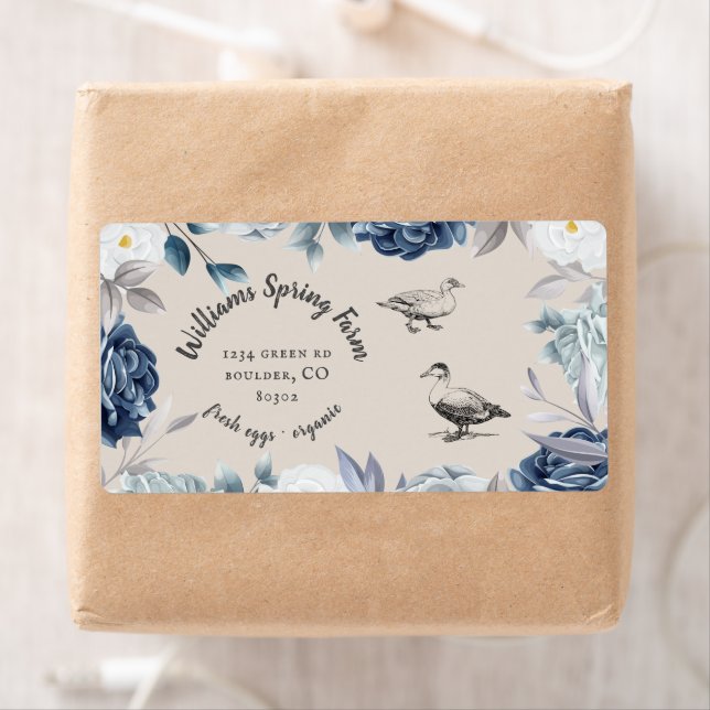 bleu poussiéreux floral rustique script canard Oeu (En situation)