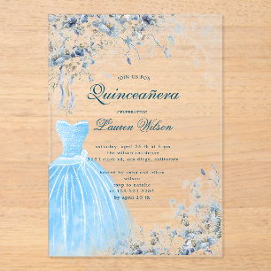 bleu poussiéreux Quinceañera Invitation