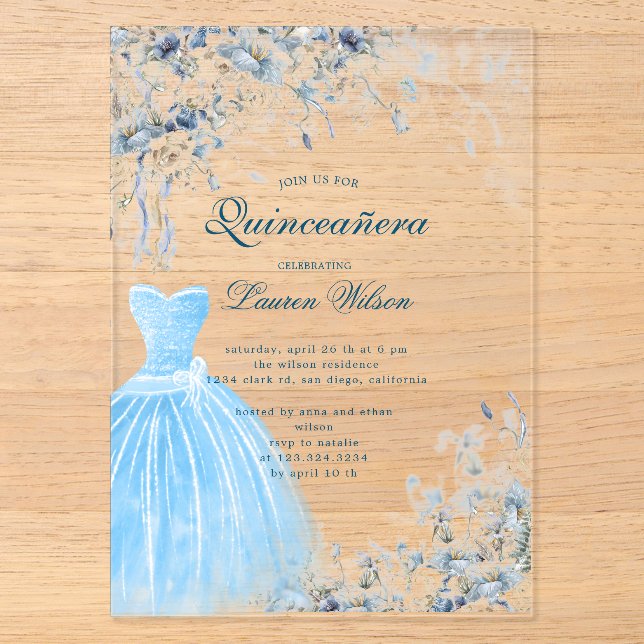bleu poussiéreux Quinceañera Invitation (Recto)