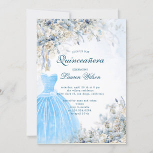bleu poussiéreux Quinceañera Invitation