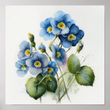 Bleu Primrose Fleurs Art Imprimer Poster