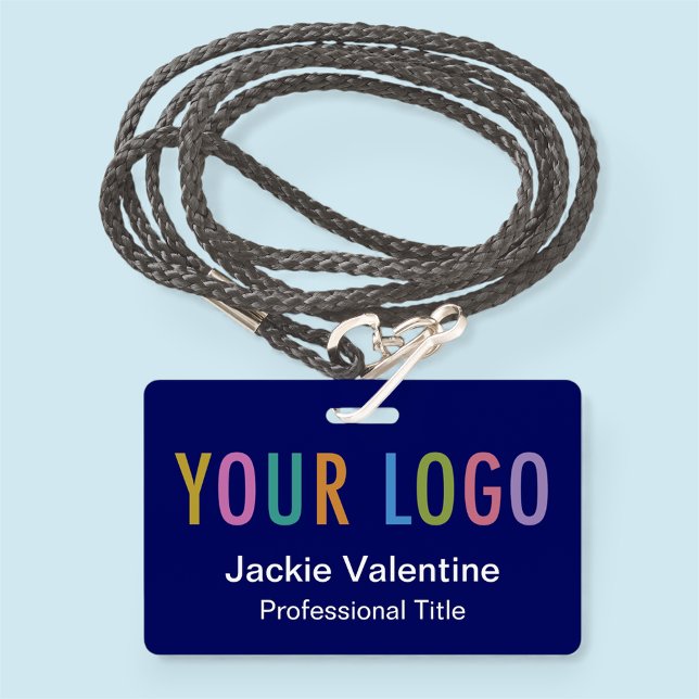 Bleu PVC Nom Badge avec Logo Lanyard Clip ou Reel (MISOOK Horizontal Blue Name Badge with Logo and Lanyard)