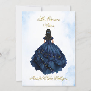 Bleu Quinceanera invitation en espagnol
