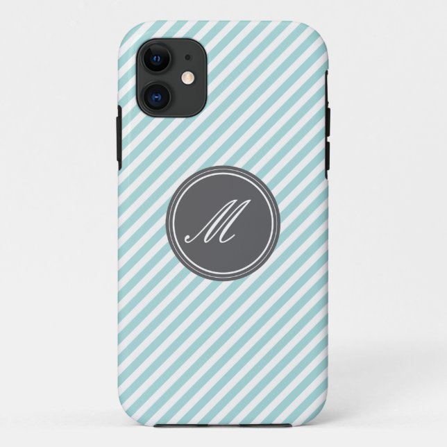 Bleu rayures avec Monogram iPhone 5 Coque (Dos)
