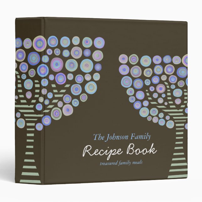 Bleu Retro Arbres Cercle Recette Classeur Organisa (Devant/Côté)