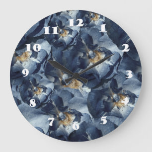 Bleu rêve, Rose motif floral cadenas mural horloge