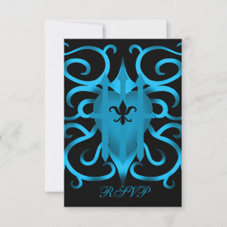 Bleu romantique cœur et volutes RSVP