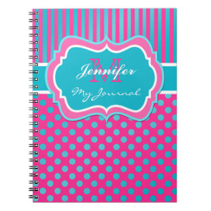 Bleu rose blanc Polka point rayé Carnet du journal