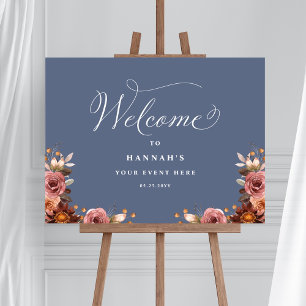 Bleu, Rose, Bourgogne Floral Toute Affiche de bien