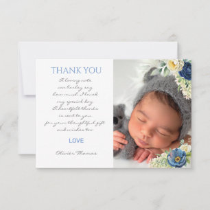Bleu Rose Carte de remerciements de baptême garçon