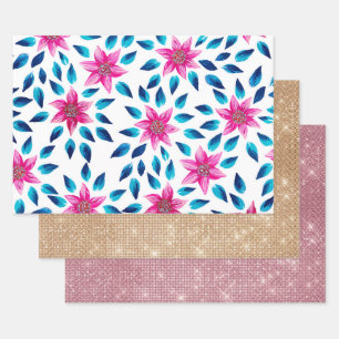 Bleu rose clair Fleurs Feuilles Peinture acrylique