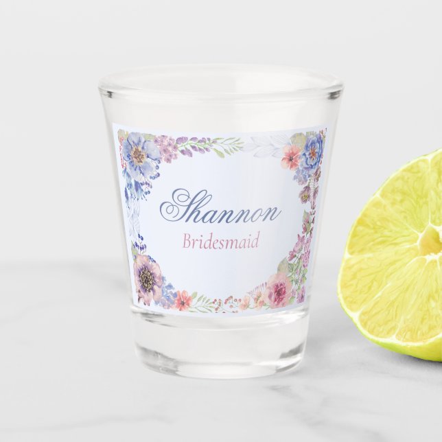 Bleu rose et mauve Floral Bridesmaid Verre (Devant)