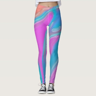 bleu rose liquide texture motif leggings