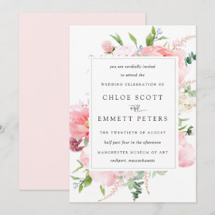 Bleu rose pivoine Faire-part de mariage floral rus