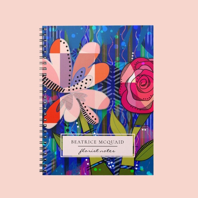 Bleu rose vif abstrait carnet floral moderne (Créateur téléchargé)