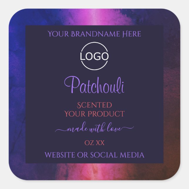 Bleu rose violet marbre moderne Étiquette Logo (Devant)
