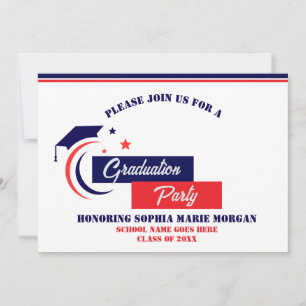 Bleu Rouge blanc blanc Graduate Invitation