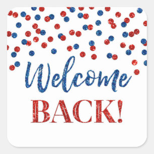 Bleu rouge Confetti Welcome Back Sticker Carré