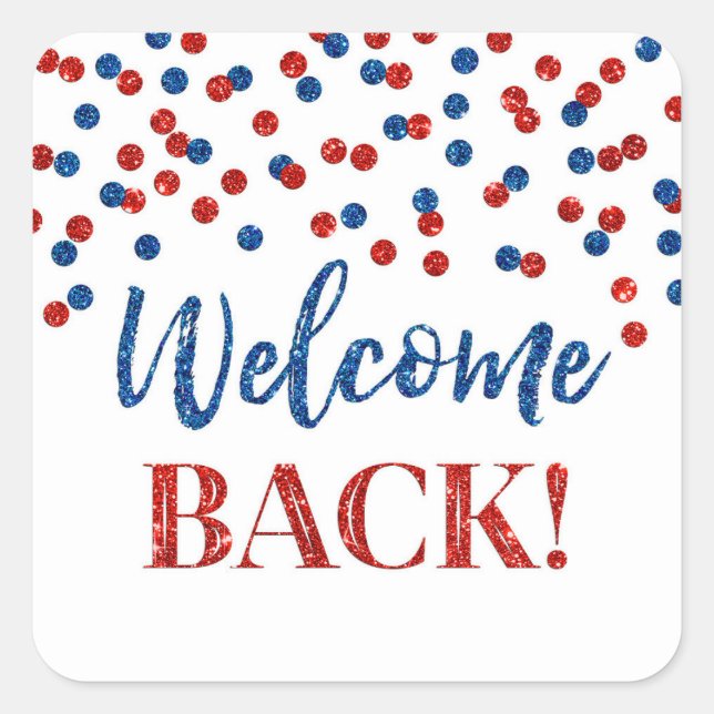 Bleu rouge Confetti Welcome Back Sticker Carré (Devant)