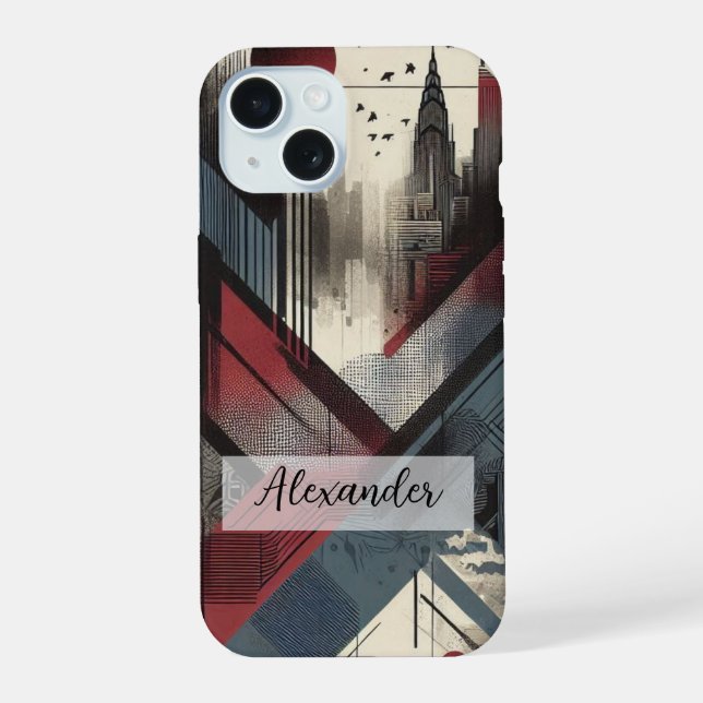 Bleu, rouge et gris Graffiti Art Phone Case (Verso)