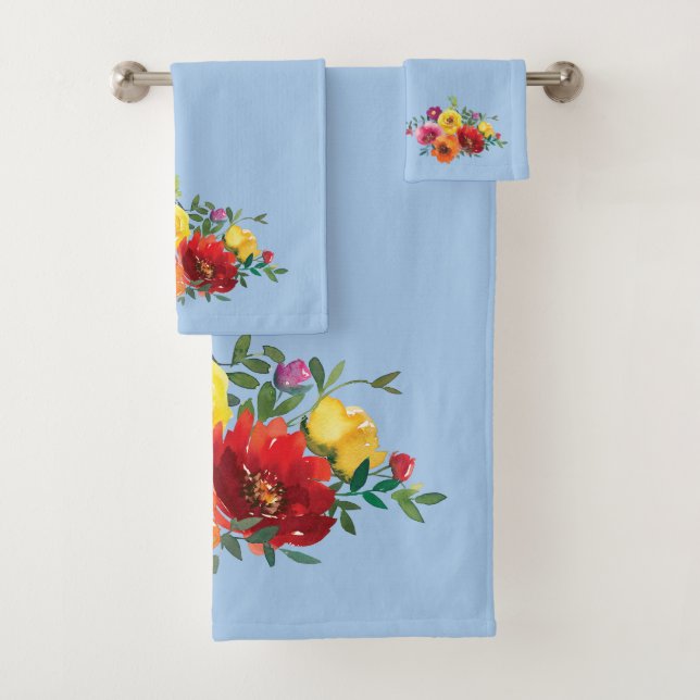 Bleu Rouge Jaune Rose Aquarelle Floral  (En situation)