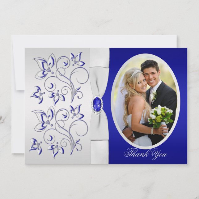 Bleu royal et carte de remerciements floral (Devant)