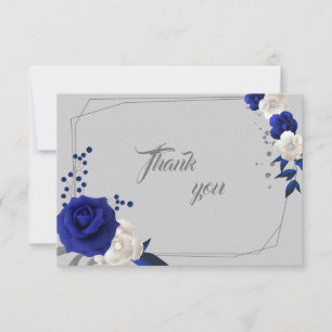 bleu royal fleurs blanches carte de remerciements 