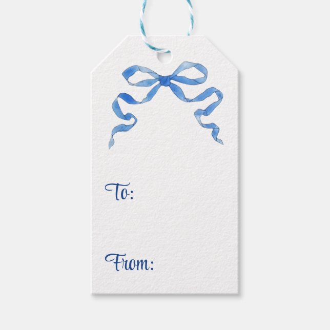 Bleu ruban blanc Noël Hannukah étiquettes cadeaux (Devant)