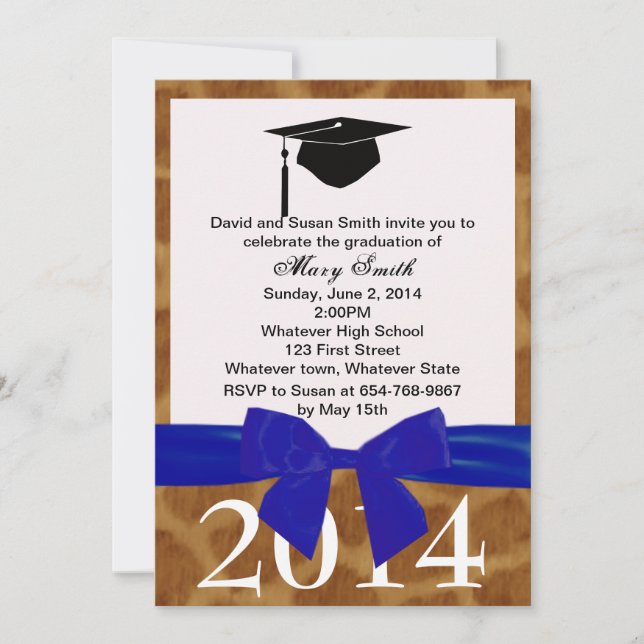 Bleu Ruban Et Giraffe Invitation De Graduation (Devant)