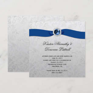 Bleu Ruban Gem argent Post Faire-part de mariage