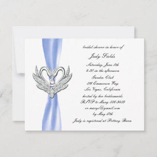 Bleu Ruban Swans Argent Douche nuptiale Invitation